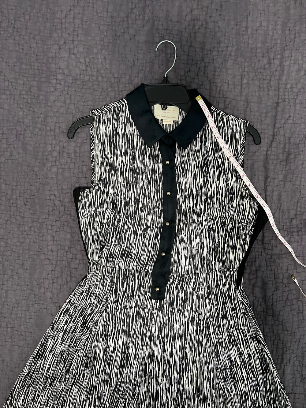 kate spade Black and White Sleeveless Collared Fit-and-Flare silk Dress - Picture 12 of 12